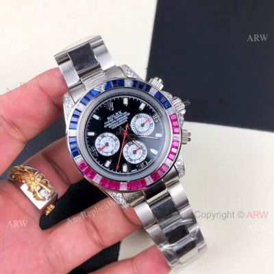 Rolex Daytona Rainbow Replica Watch Black Face - Automatic Movement